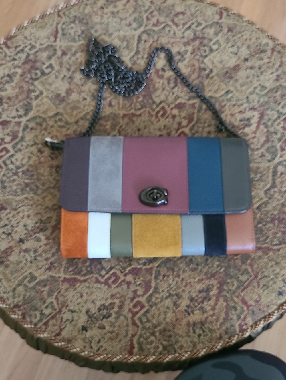 Multicolor Panel Leather Shoulder Bag